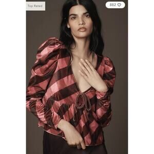 Anthropologie MAEVE Velvet Babydoll Top Check Plaid Pattern in Pink M NWT $88